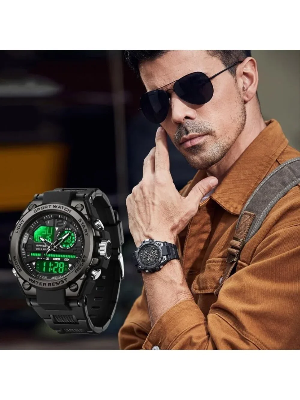 Men All Black Analog Quartz Sports Outdoor Waterproof Military LED Digital Watch